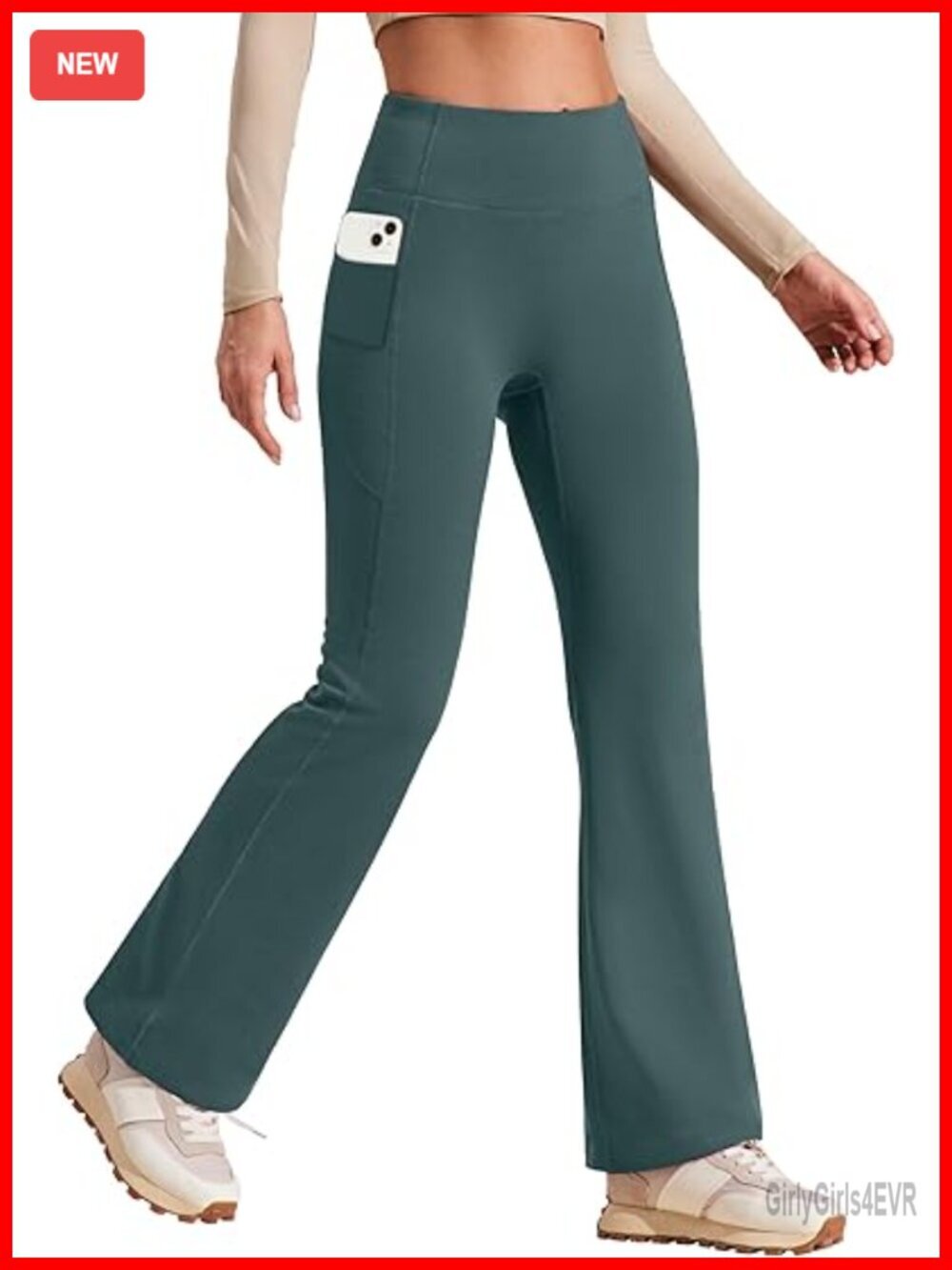 Fleece Lined High Waist Flare Leggings with Pockets Thermal Winter Yoga Pants